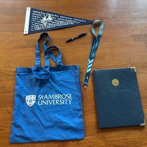 St. Ambrose University Tote, Pennant and Portfolio Set with free sticker and pen